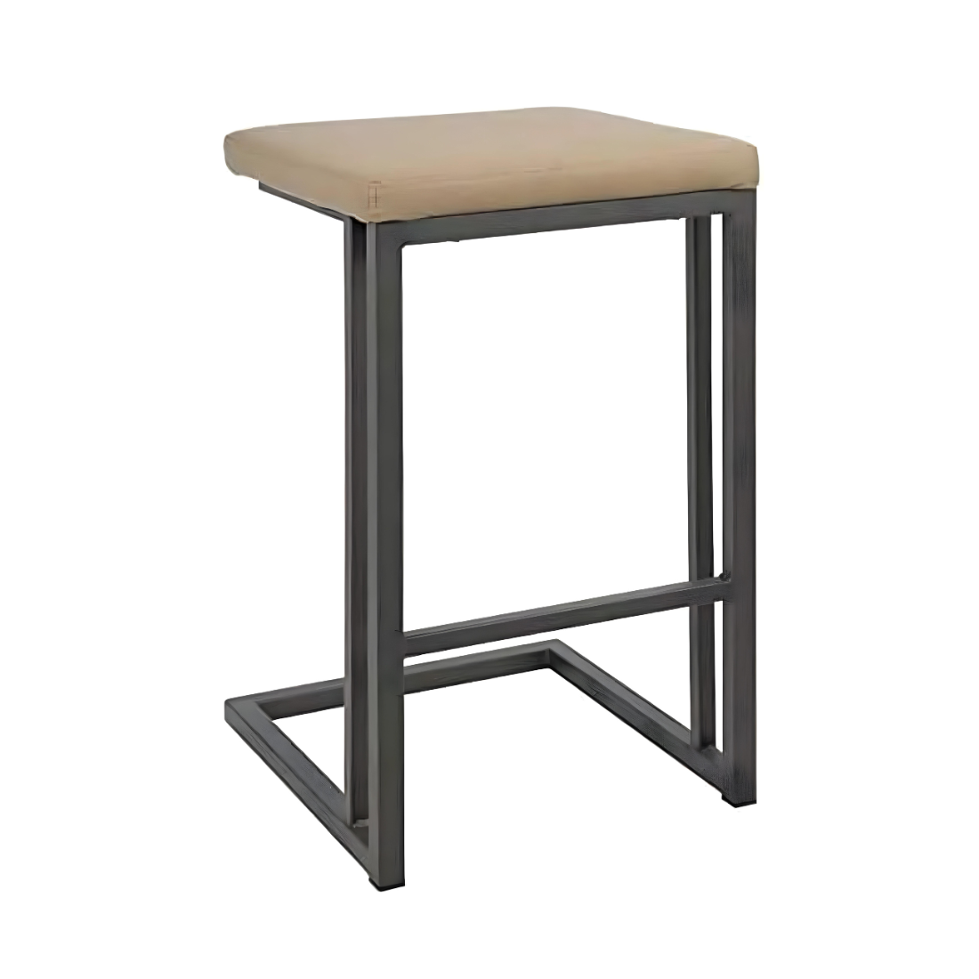 Metal Side Table in Black Finish and Powder Coating with Camel Cushion