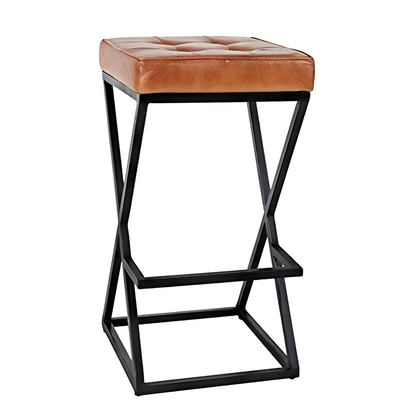 Isla Designer Black Ottoman Metal Stool with Brown Cushion