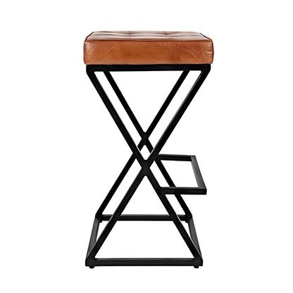 Isla Designer Black Ottoman Metal Stool with Brown Cushion