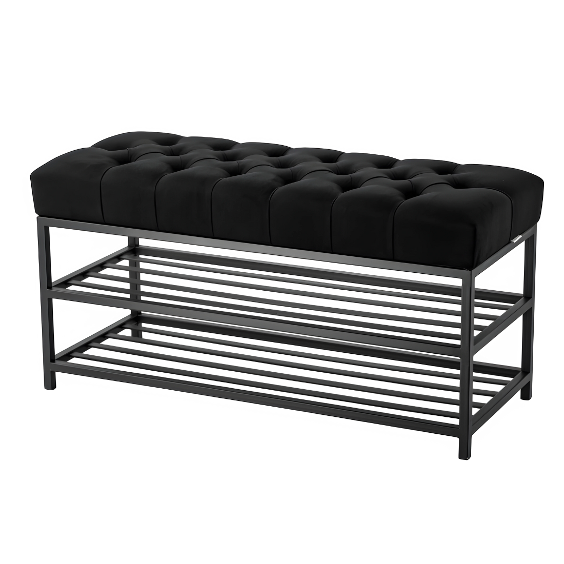 Jovita Designer Black Ottoman Metal Bench with Black Cushion