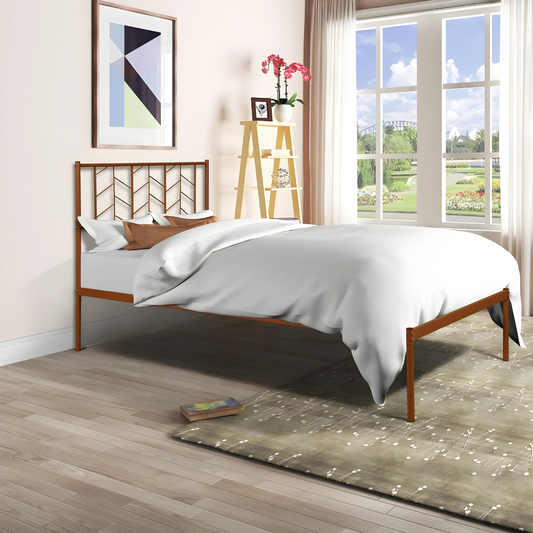 Walker Without Storage Metal Bed with Designer Headrest (Color - Orange)