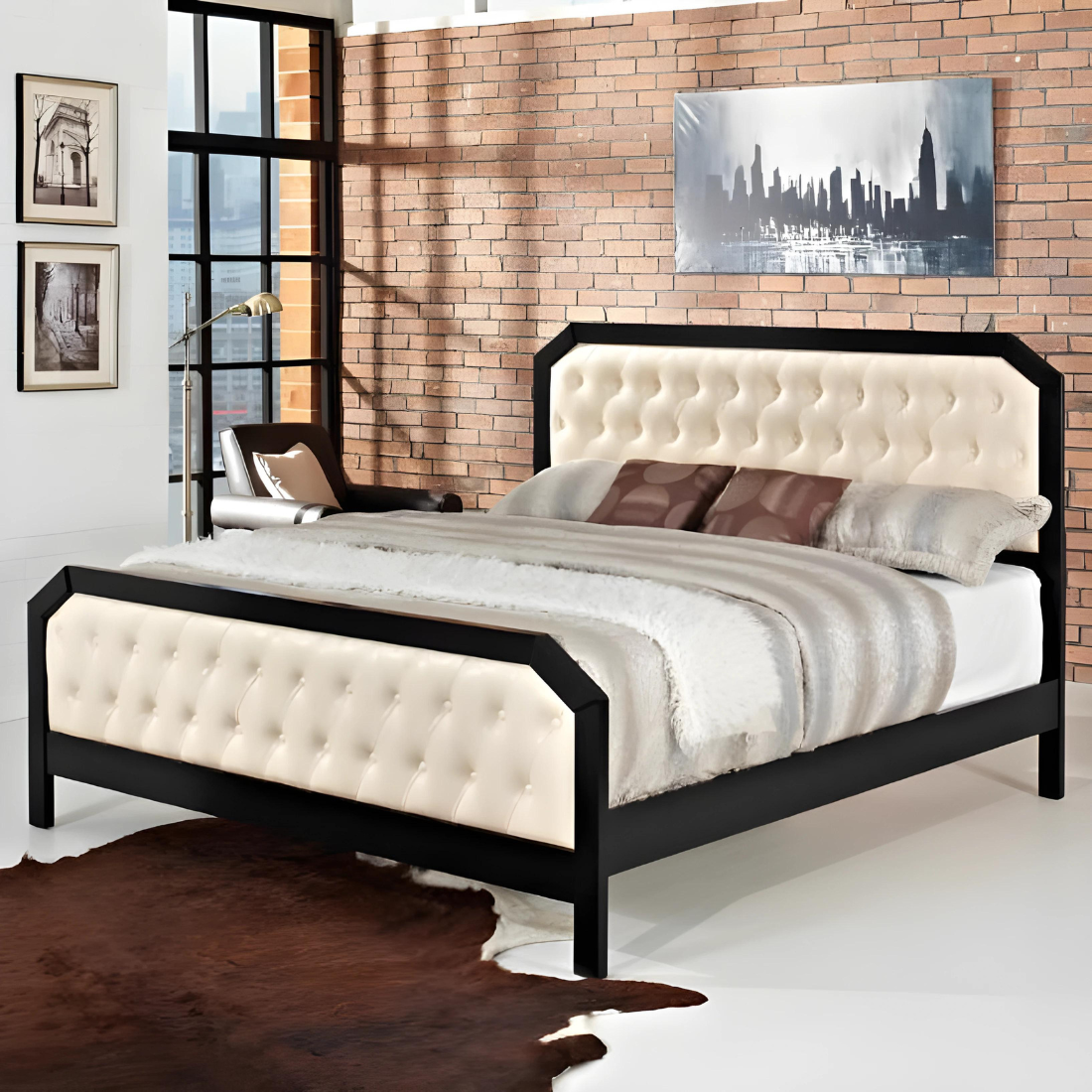 Witinia Without Storage Metal Bed with Designer Cushion Headrest (Color - Black)