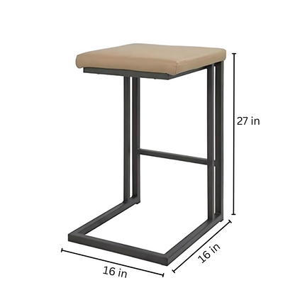 Metal Side Table in Black Finish and Powder Coating with Camel Cushion