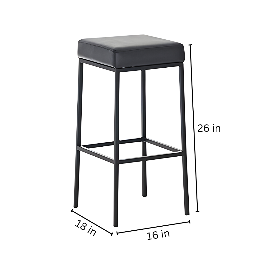 Lyla Designer Black Ottoman Metal Stool with Black Cushion