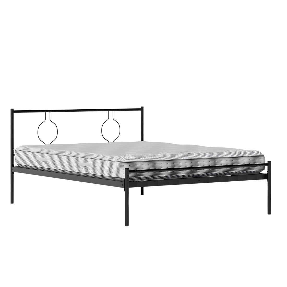 Mejii Without Storage Metal Bed with Designer Headrest (Color - Black)