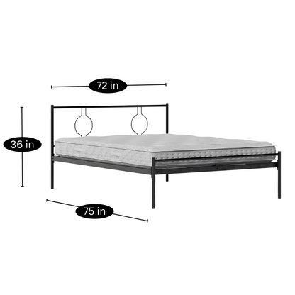 Mejii Without Storage Metal Bed with Designer Headrest (Color - Black)