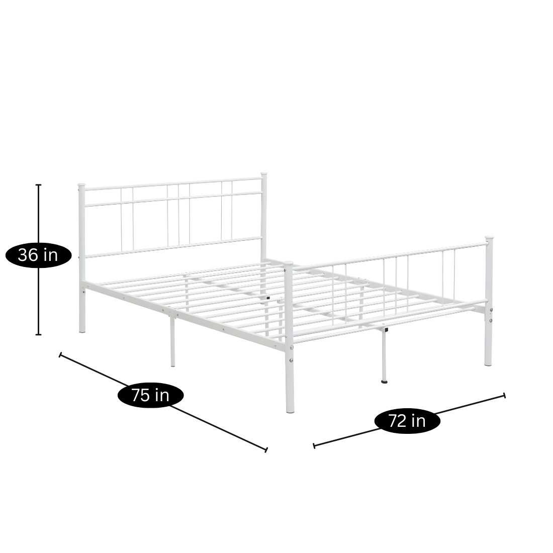 Amelia Without Storage Metal Bed(Color - White)