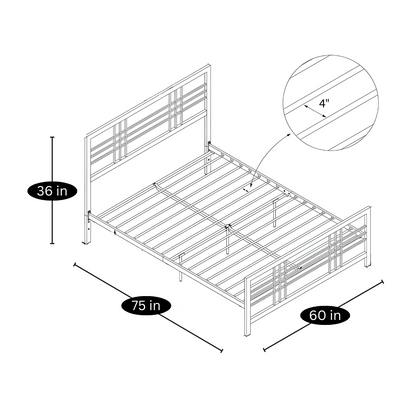 Abraham Without Storage Metal Bed with Designer Headrest (Color - White)