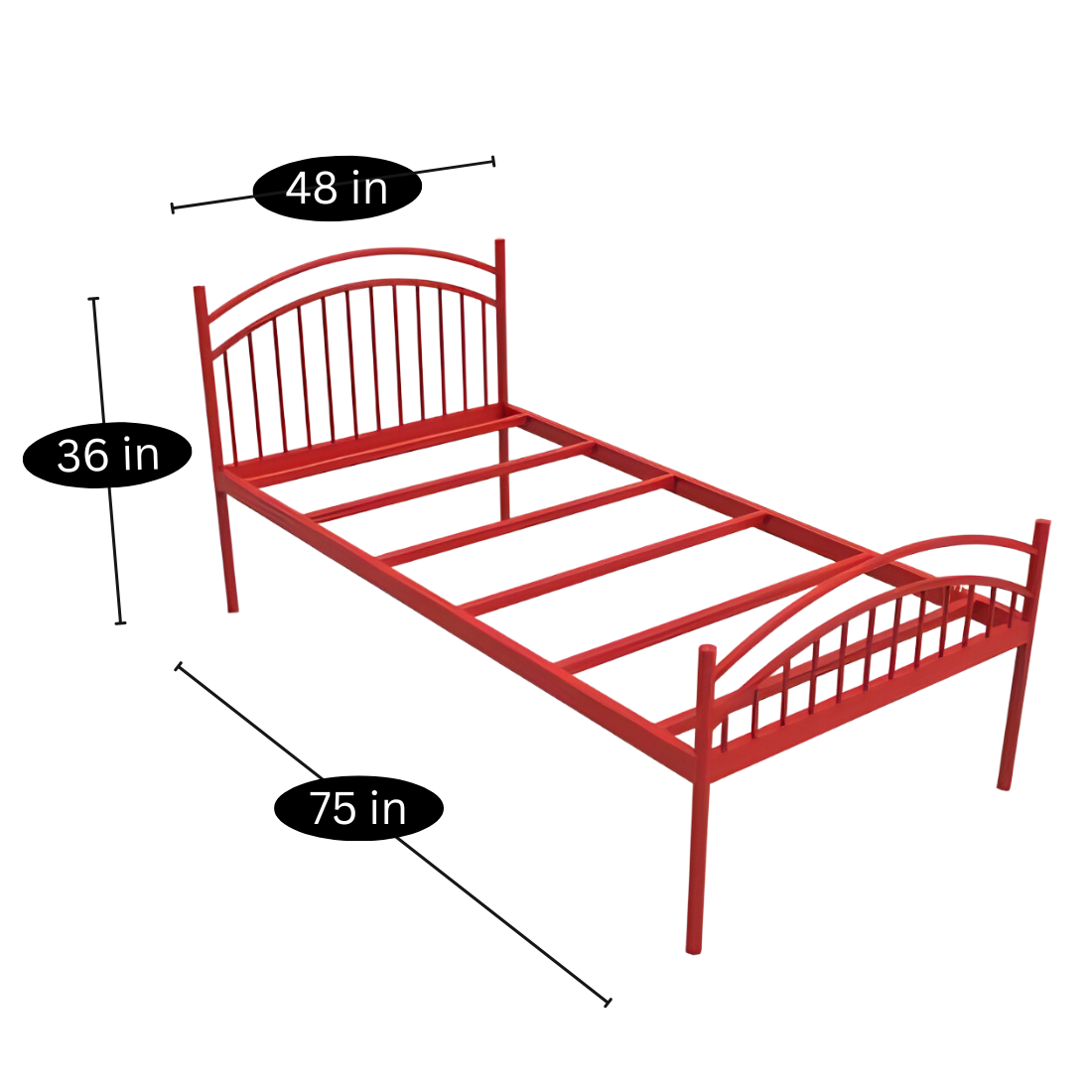 Liam Without Storage Metal Bed with Designer Headrest (Color - Red)