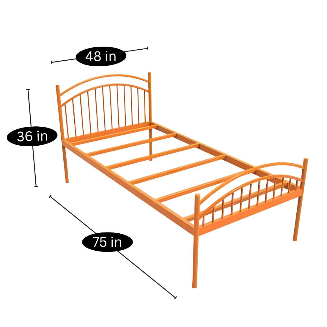 Liam Without Storage Metal Bed with Designer Headrest (Color - Orange)