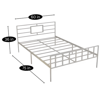 Coal Without Storage Metal Bed with Designer Headrest (Color - White)