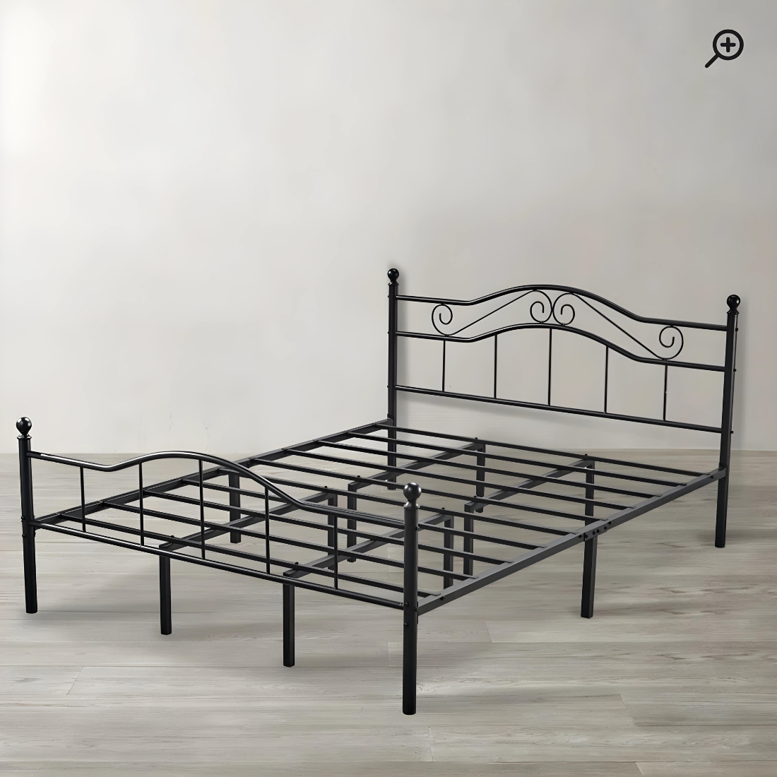 Stark Without Storage Metal Bed with Designer Headrest (Color - Black)