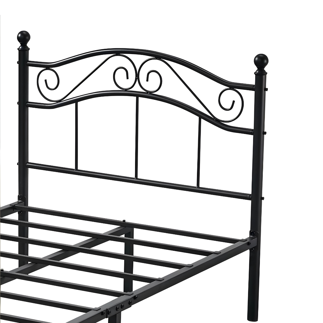 Stark Without Storage Metal Bed with Designer Headrest (Color - Black)