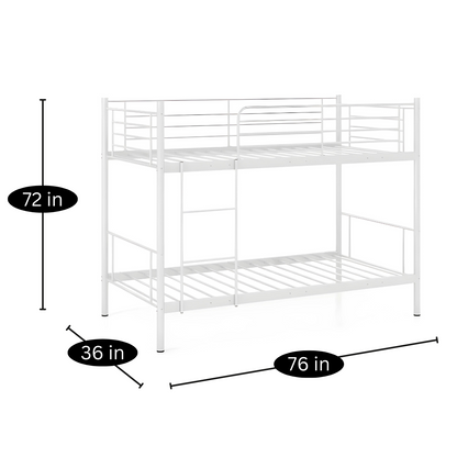 Callan Metal Bunk Bed in White Color - Space Saving Metal Bunk Bed