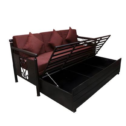 Black Crossandra Hydraulic Storage Metal Sofa Bed with Mattress & Pillow (Color - Rust)