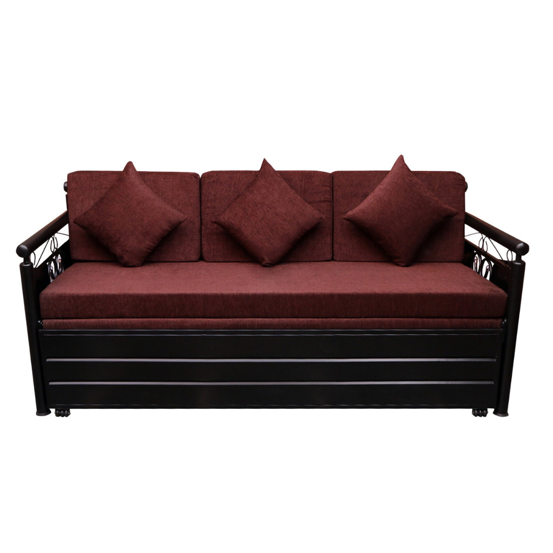 Black Crossandra Hydraulic Storage Metal Sofa Bed with Mattress & Pillow (Color - Rust)