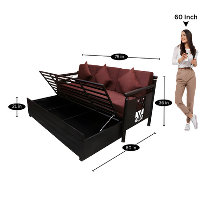 Black Crossandra Hydraulic Storage Metal Sofa Bed with Mattress & Pillow (Color - Rust)