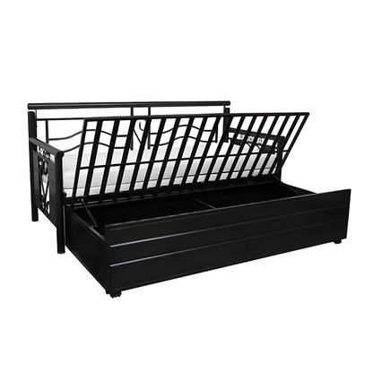 Black Crossandra Hydraulic Storage Metal Sofa Bed with Mattress & Pillow (Color - White)