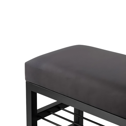 Piper Designer Black Ottoman Metal Bench with Black Cushion