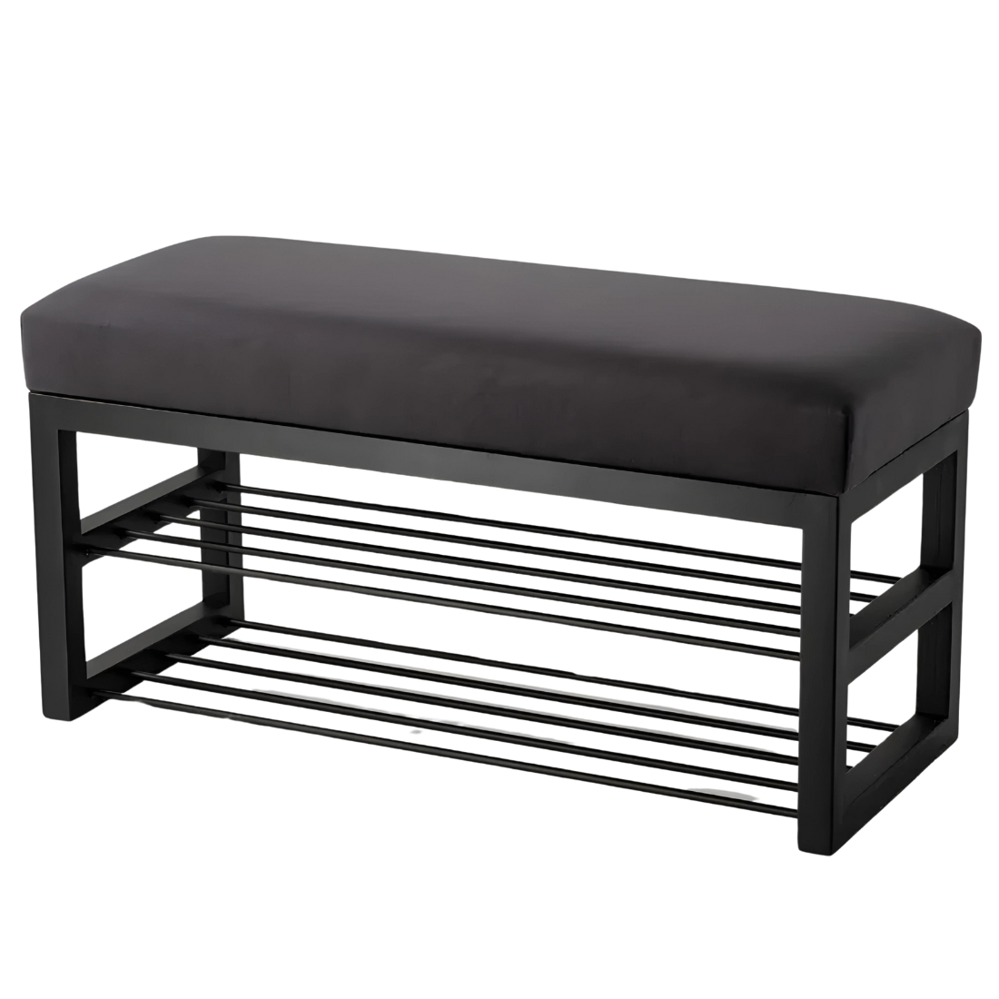 Piper Designer Black Ottoman Metal Bench with Black Cushion