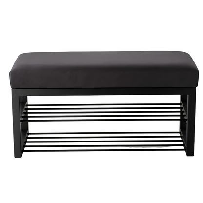 Piper Designer Black Ottoman Metal Bench with Black Cushion