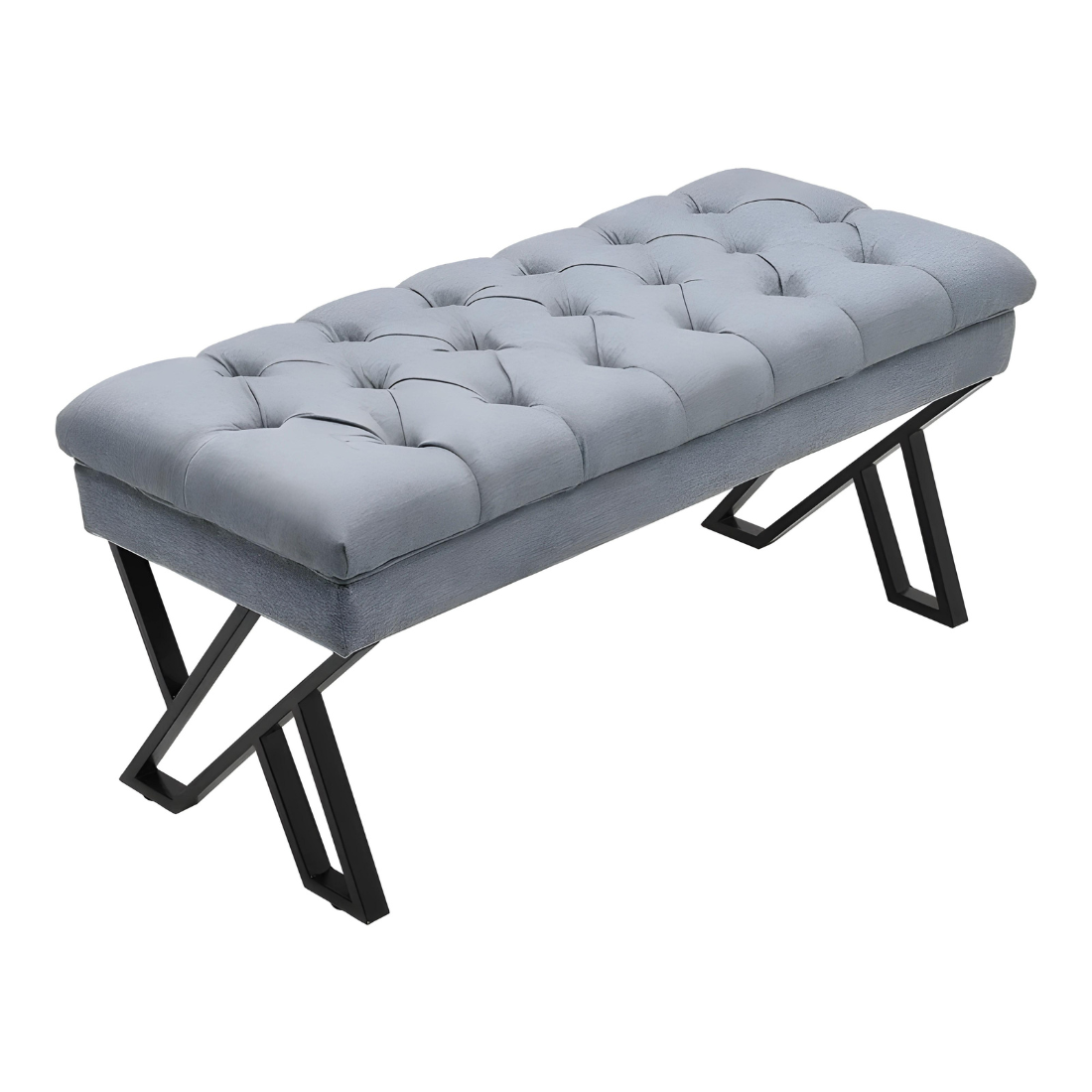 Quinn Designer Black Ottoman Metal Bench with Grey Cushion