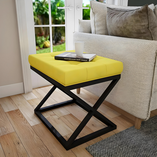 Della Black Ottoman Metal Stool with Yellow Cushion