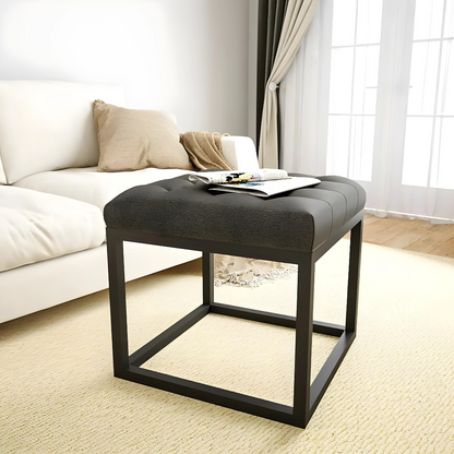 Emma Black Ottoman Metal Stool with Black Cushion