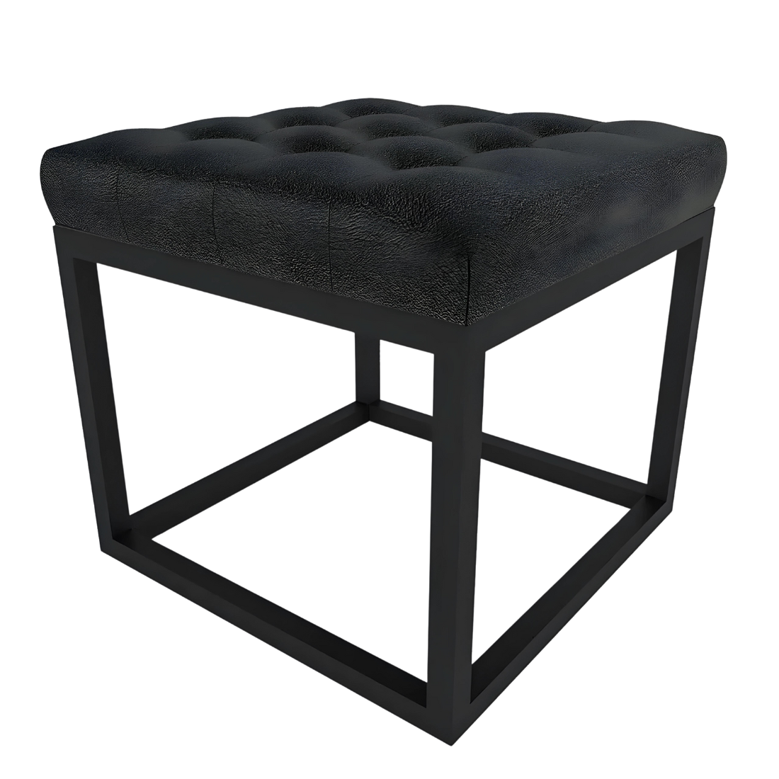 Emma Black Ottoman Metal Stool with Black Cushion