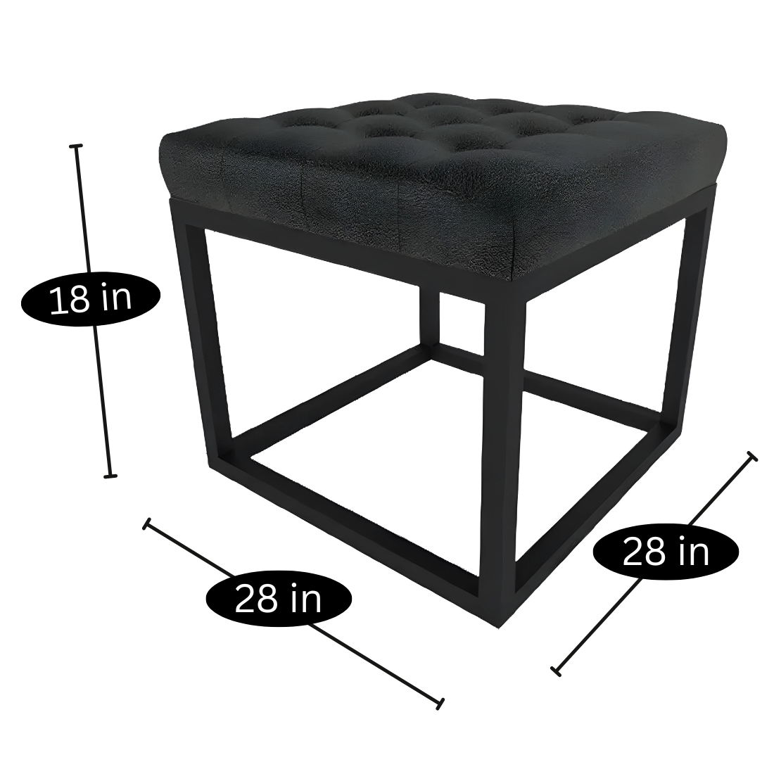 Emma Black Ottoman Metal Stool with Black Cushion