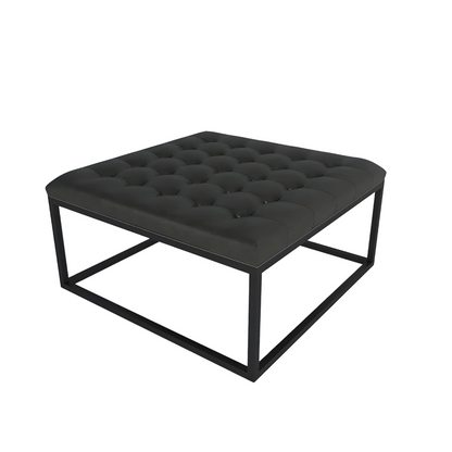 Cora Black Ottoman Metal Stool with Black Cushion