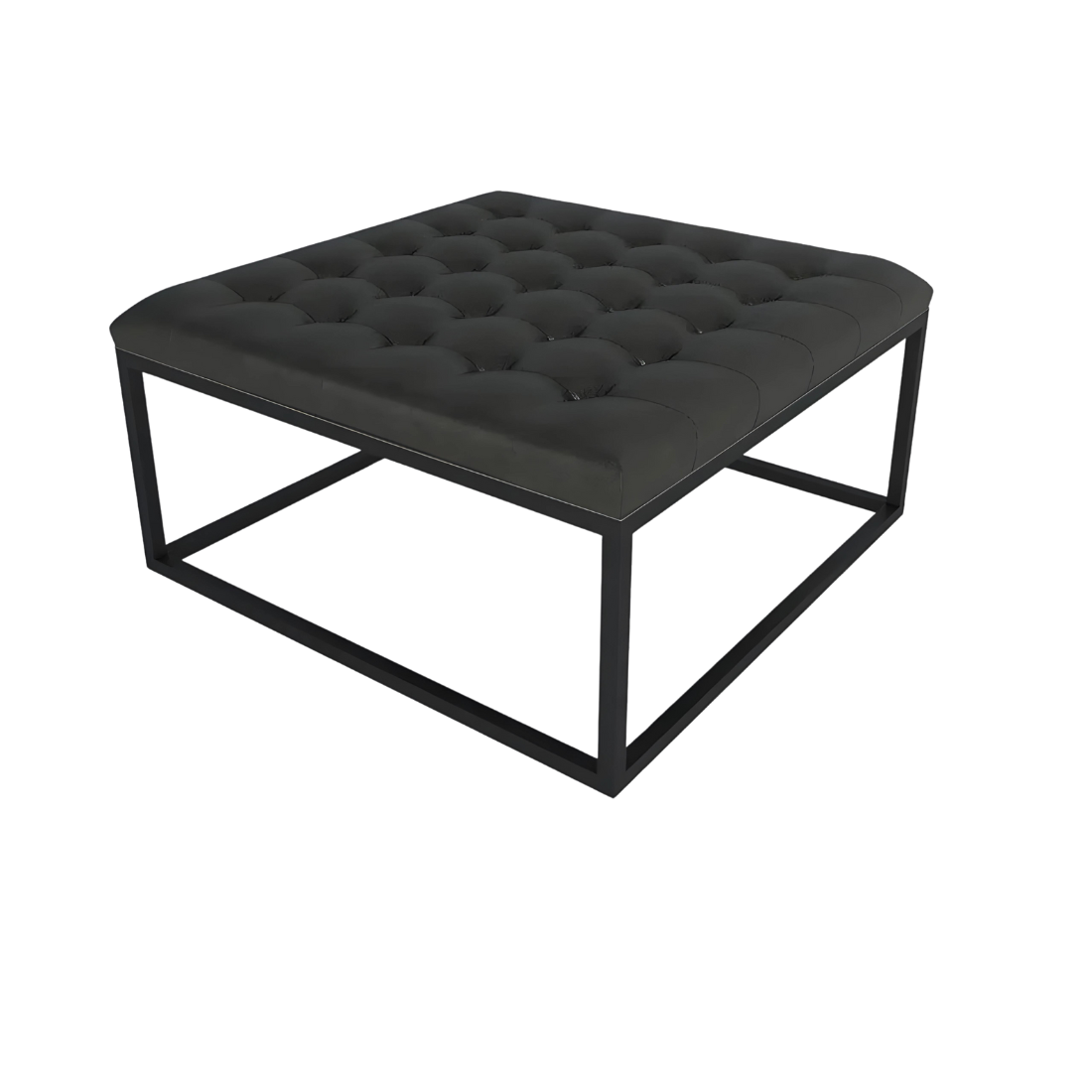 Cora Black Ottoman Metal Stool with Black Cushion