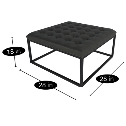 Cora Black Ottoman Metal Stool with Black Cushion