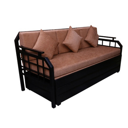 Black Dinaar Hydraulic Storage Metal Sofa Bed with Mattress & Pillow (Color - Camel)