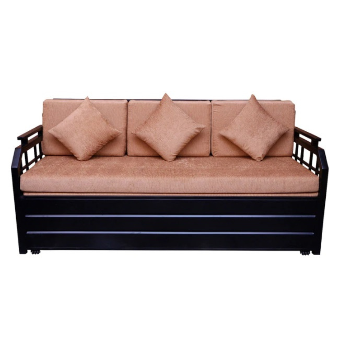 Black Dinaar Hydraulic Storage Metal Sofa Bed with Mattress & Pillow (Color - Camel)