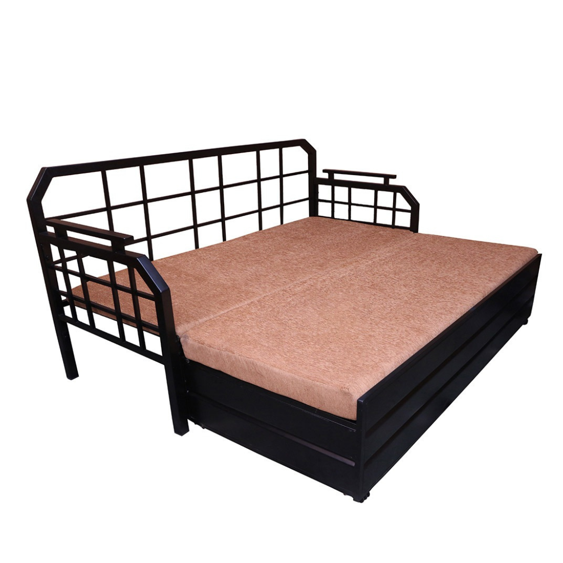 Black Dinaar Hydraulic Storage Metal Sofa Bed with Mattress & Pillow (Color - Camel)