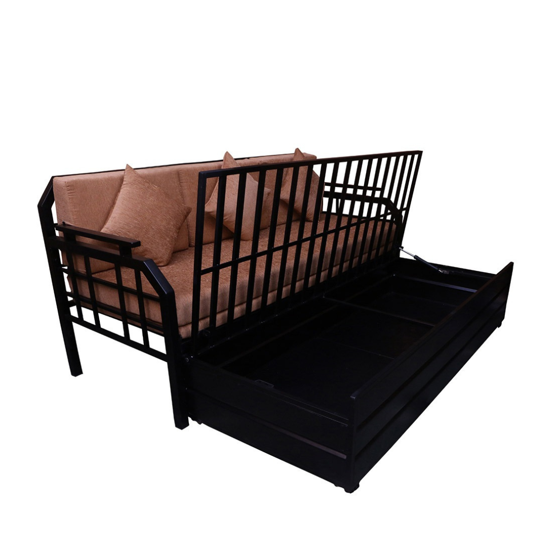 Black Dinaar Hydraulic Storage Metal Sofa Bed with Mattress & Pillow (Color - Camel)