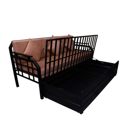 Black Dinaar Hydraulic Storage Metal Sofa Bed with Mattress & Pillow (Color - Camel)