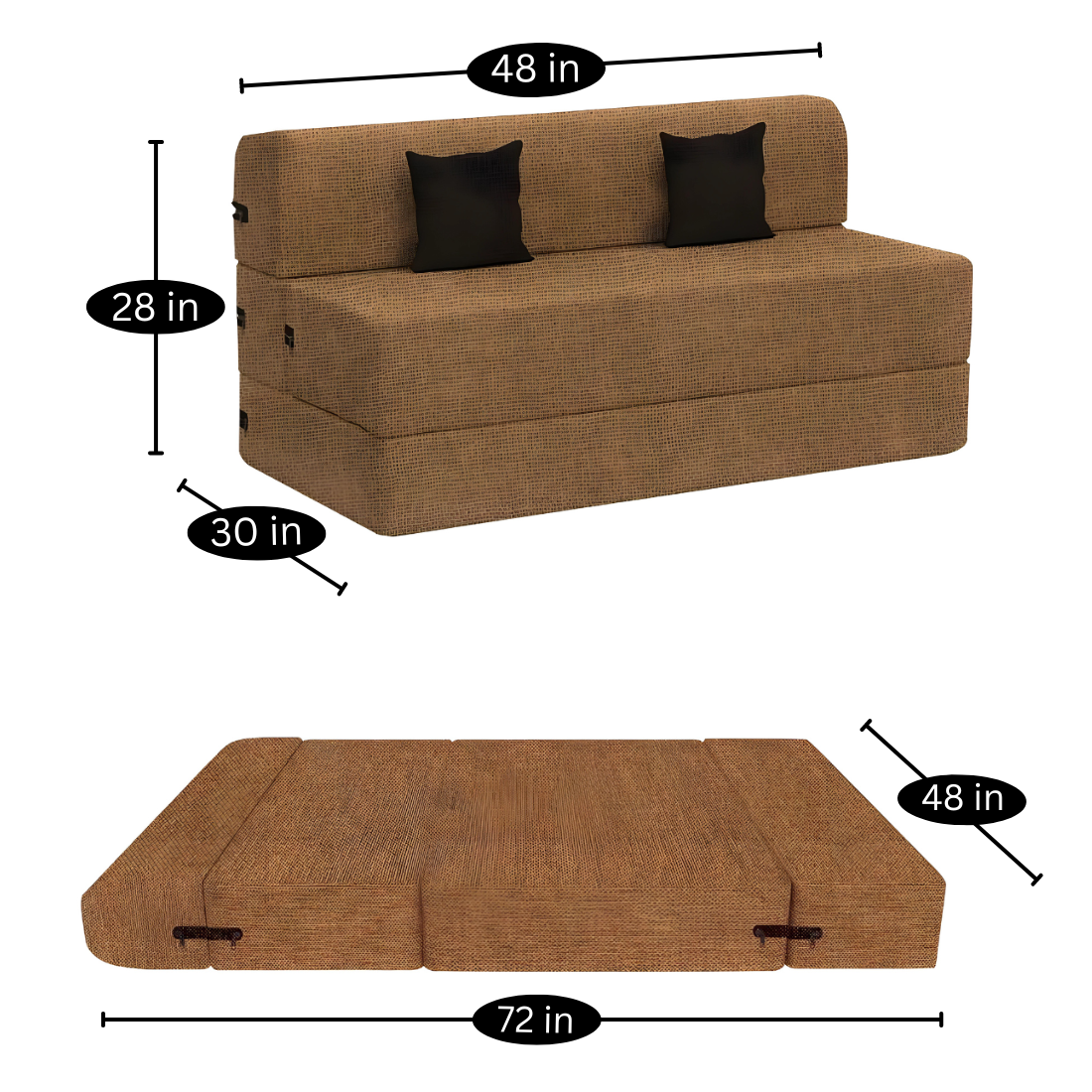 Lacy Camel Foldable Mattress Sofa Bed with Black Cushion