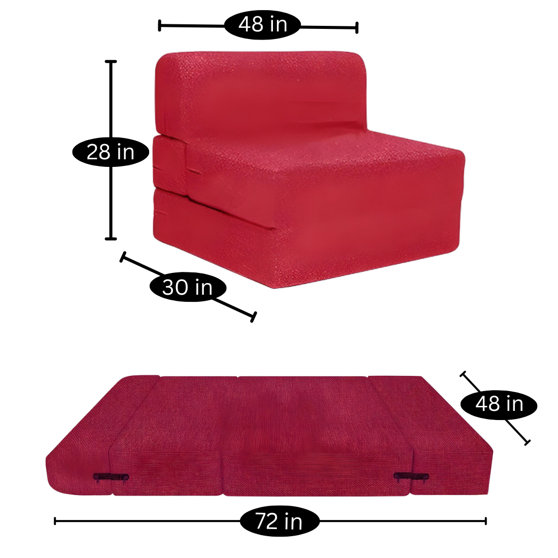 Gabby Red Foldable Mattress Sofa Bed with Designer Cushion