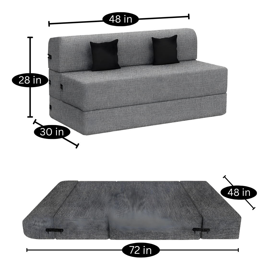 Lacy Grey Foldable Mattress Sofa Bed with Black Cushion