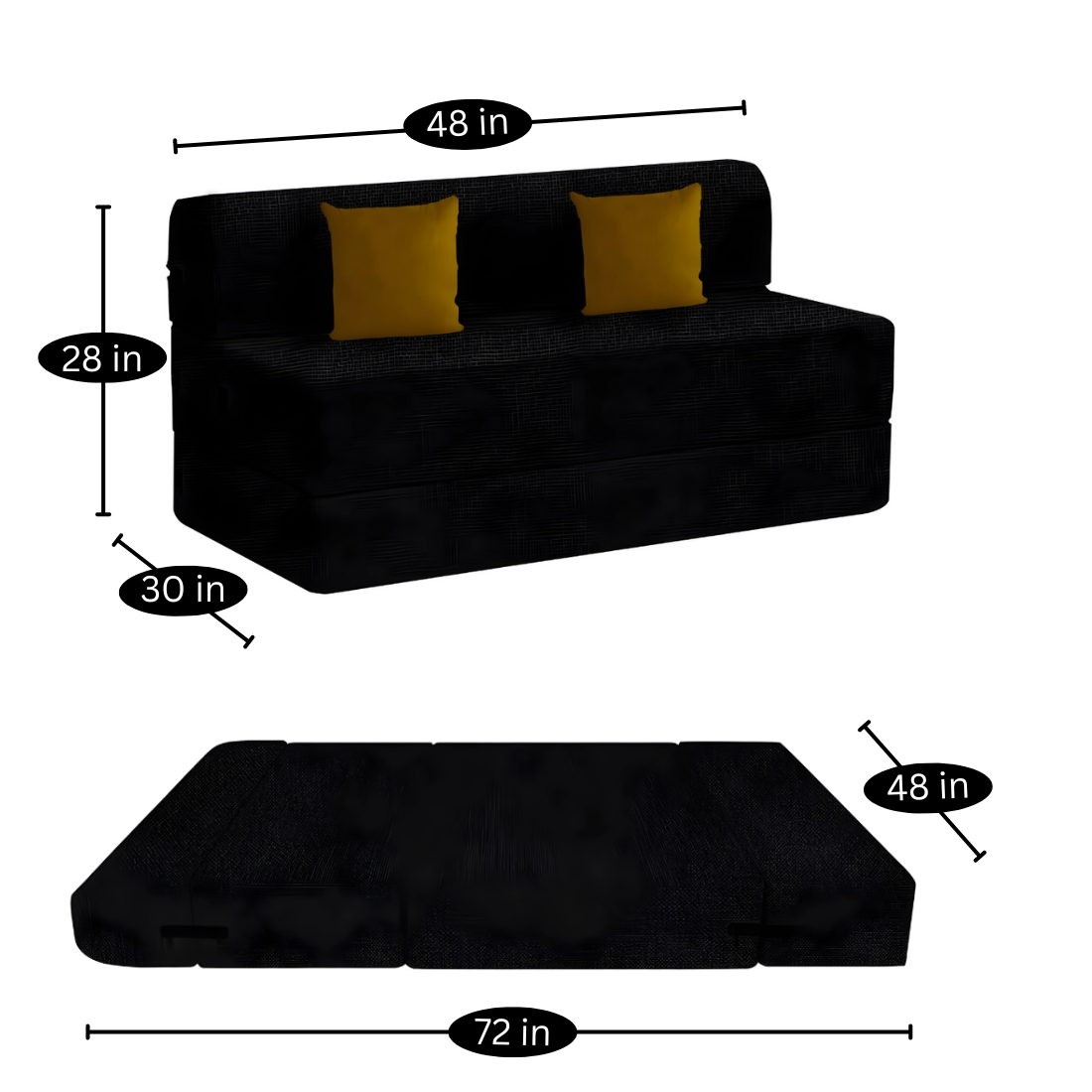 Lacy Black Foldable Mattress Sofa Bed with Yellow Cushion