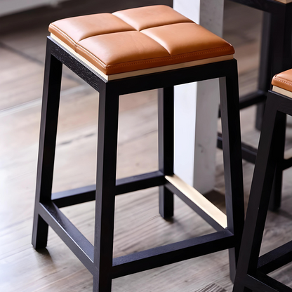 Arlo Black Ottoman Metal Stool with Wooden and Brown Cushion Top