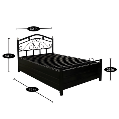 Dove Hydraulic Storage Metal Bed (Color - Black) with Designer Headrest