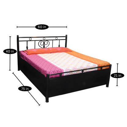 Dustin Hydraulic Storage Metal Bed (Color - Black) with Designer Headrest