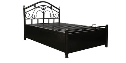 Kevin Hydraulic Storage Metal Bed (Color - Black) with Designer Headrest