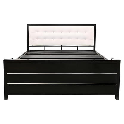 Henry Hydraulic Storage Metal Bed with White Cushion Headrest (Color - Black)