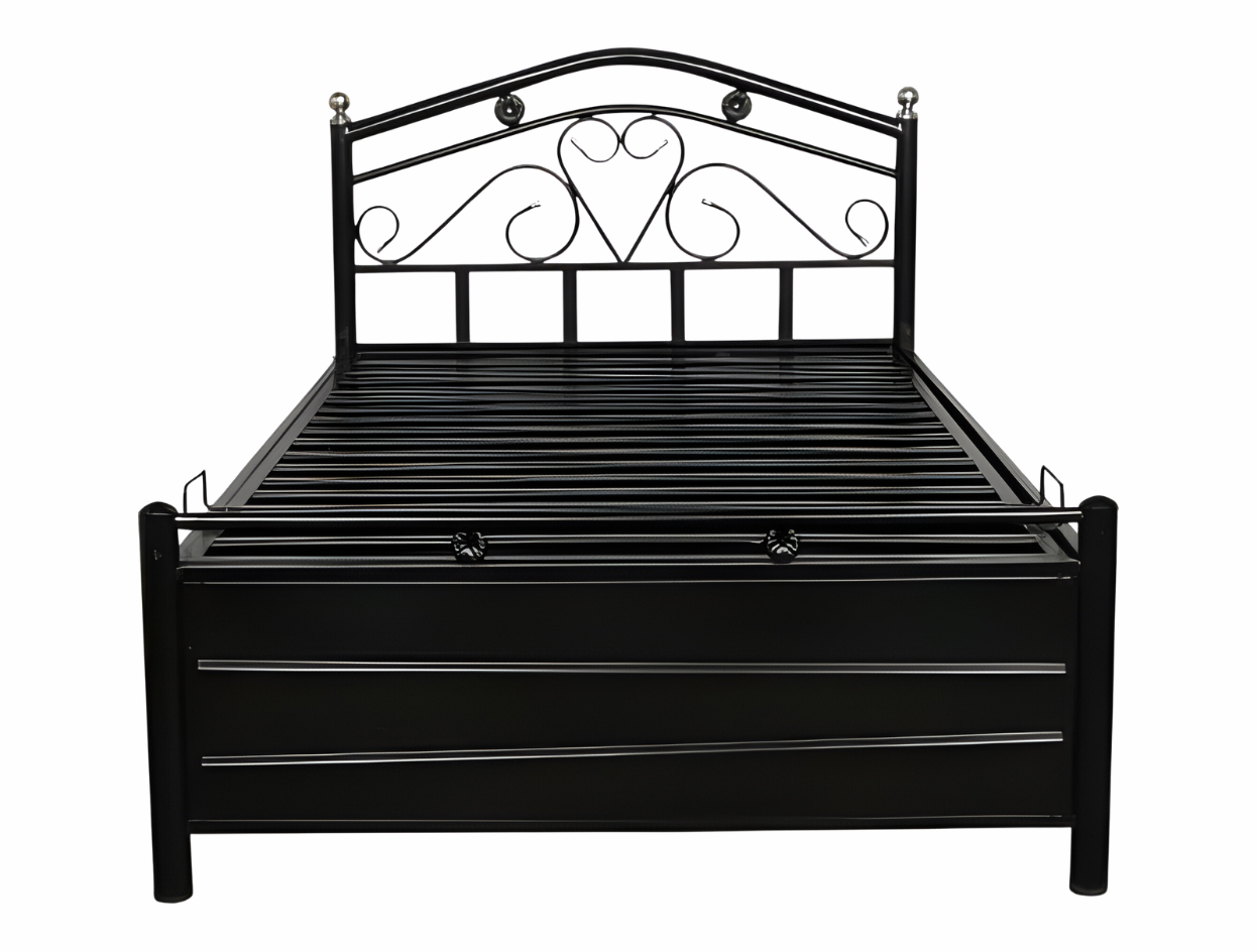 Dove Hydraulic Storage Metal Bed (Color - Black) with Designer Headrest