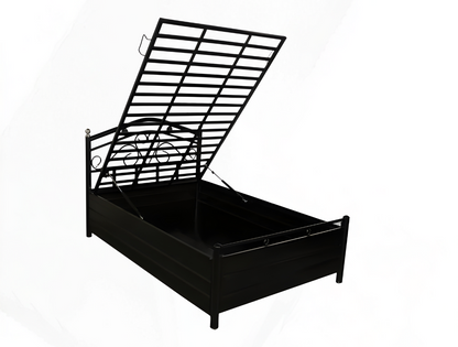 Dove Hydraulic Storage Metal Bed (Color - Black) with Designer Headrest