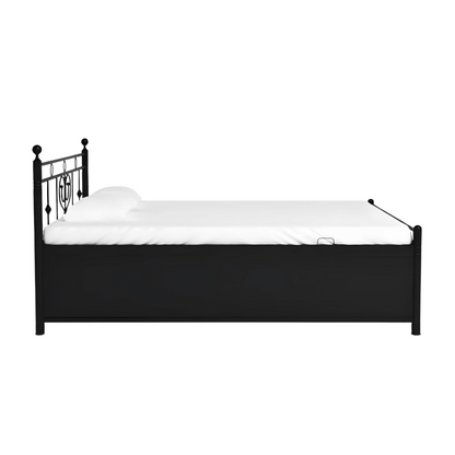 Dustin Hydraulic Storage Metal Bed (Color - Black) with Designer Headrest